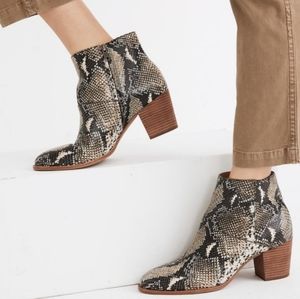 New Madewell The Rosie Ankle Boot in Snake Embossed Leather 6.5